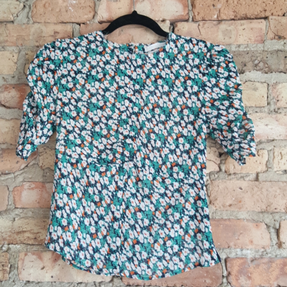 Urban Outfitters XS puff sleeves shiny sheer floral blouse
